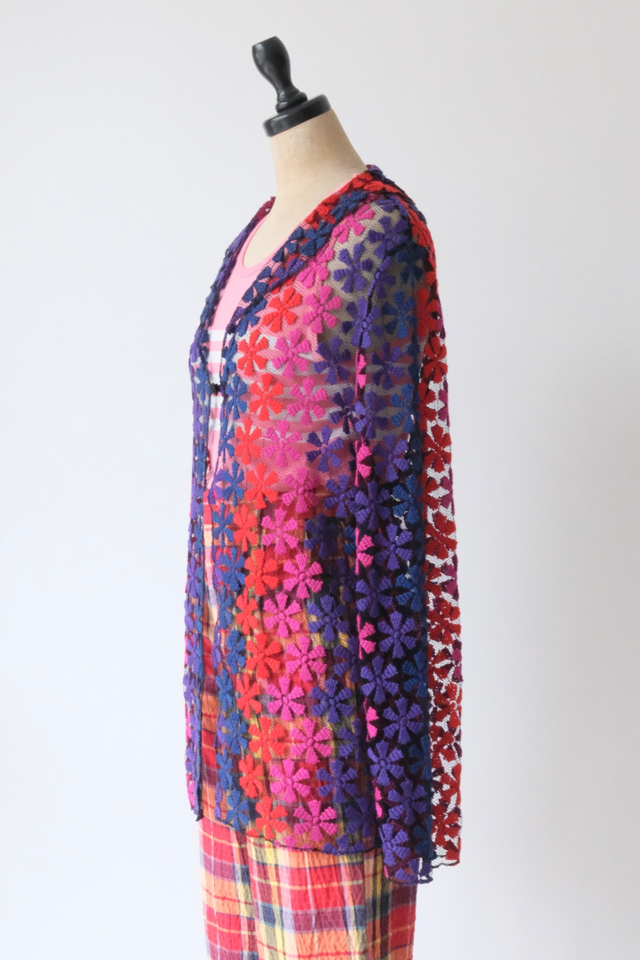Colorful flower mesh lace cardigan