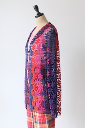 Colorful flower mesh lace cardigan