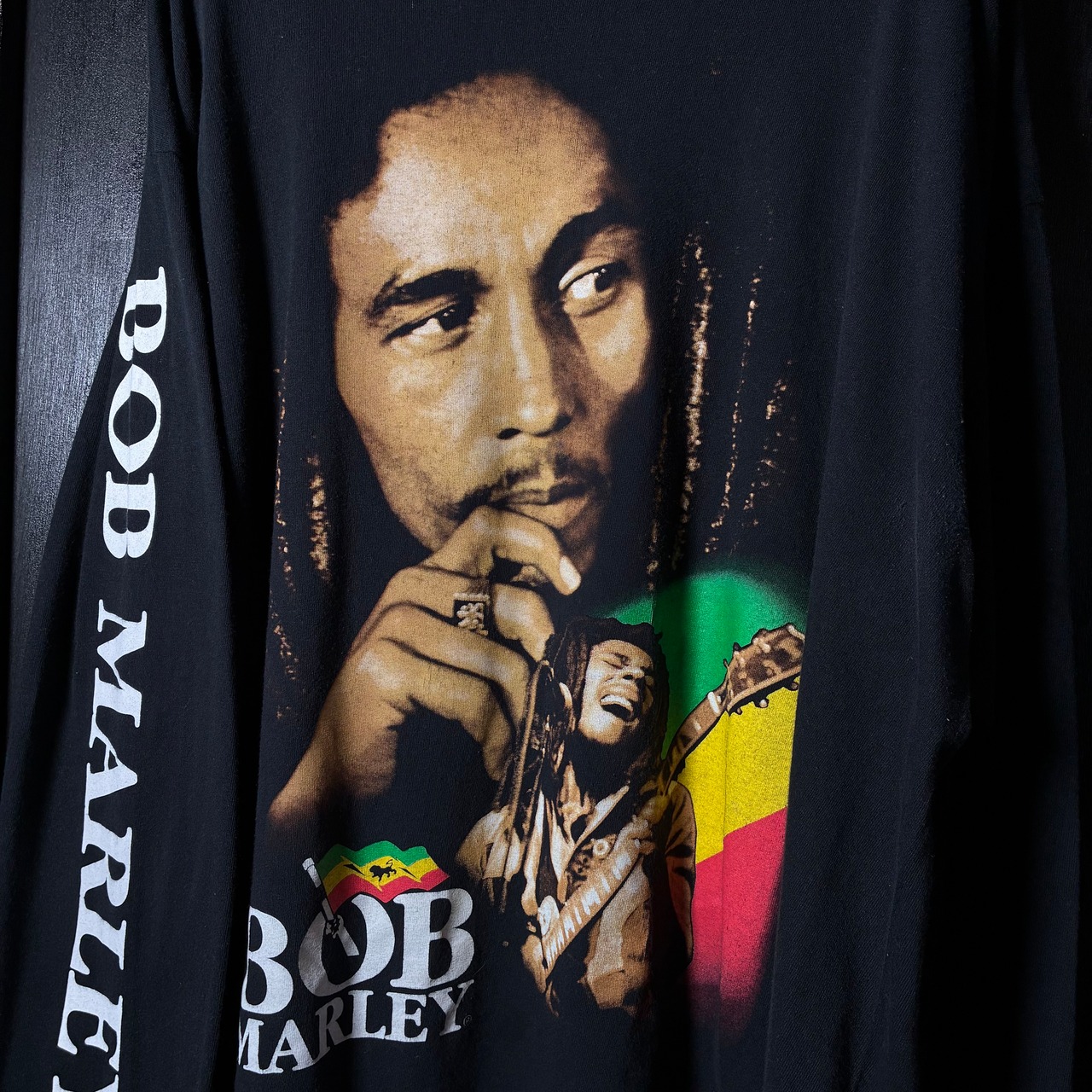 ZION BOB MARLEY ロンTee ボブマーリー　袖プリント　黒　フォトプリント　XL