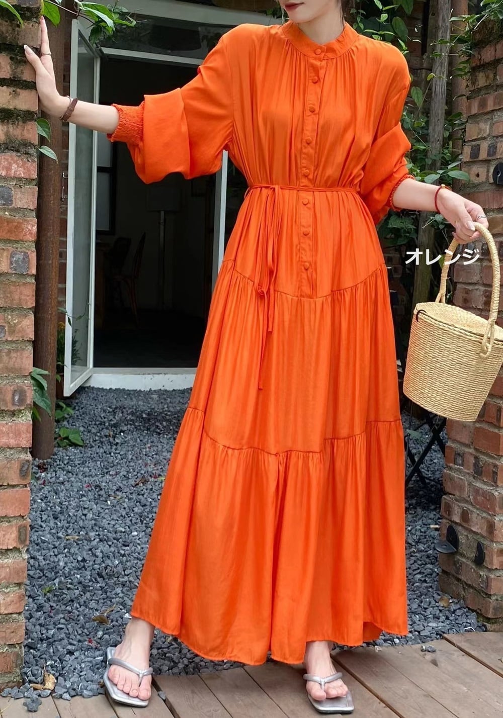 UCHINO マシュマロガーゼ 七分袖タックワンピース Mサイズ ダーク