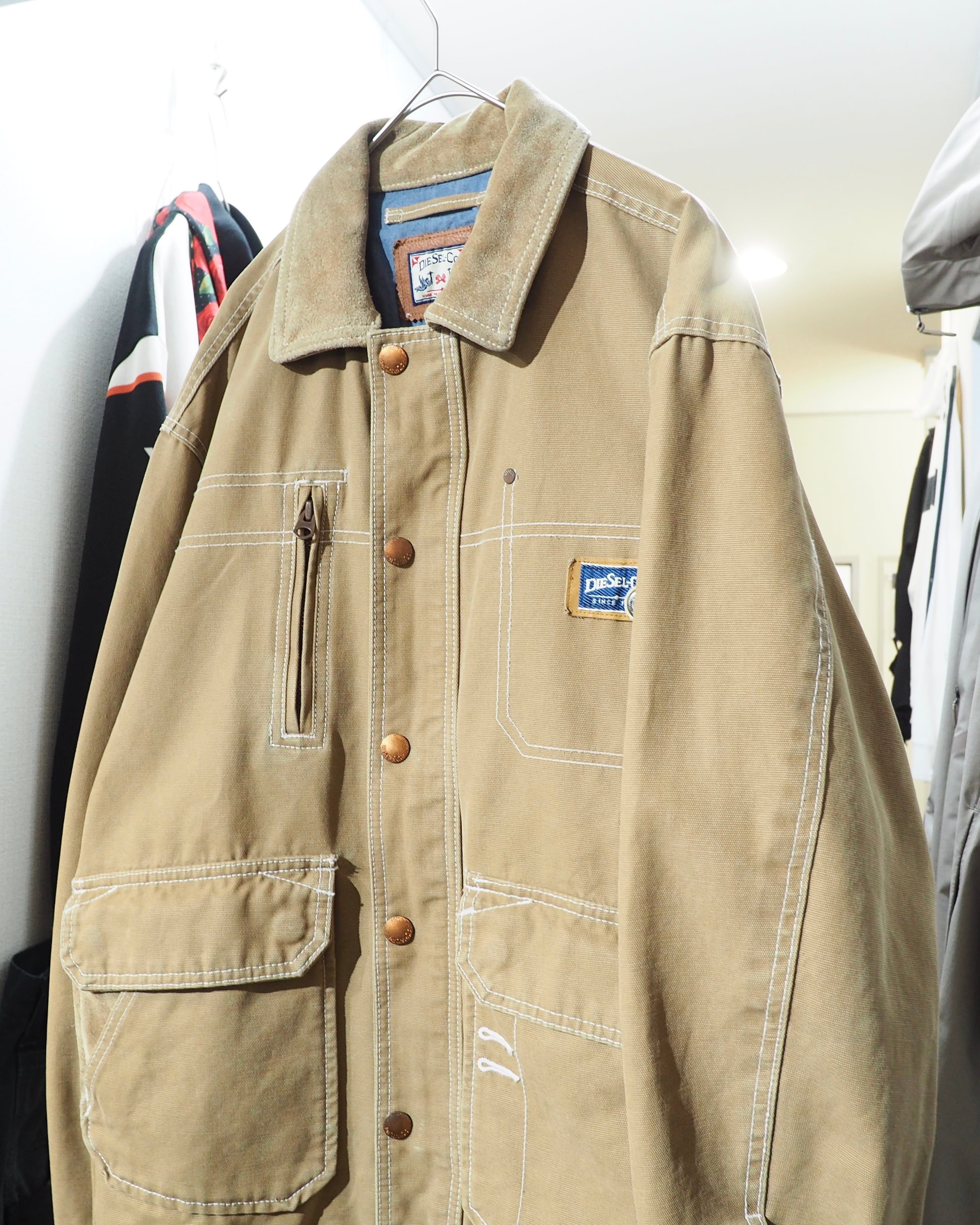 " DIESEL " Suede Leather Switching Cotton Duck Work Jacket