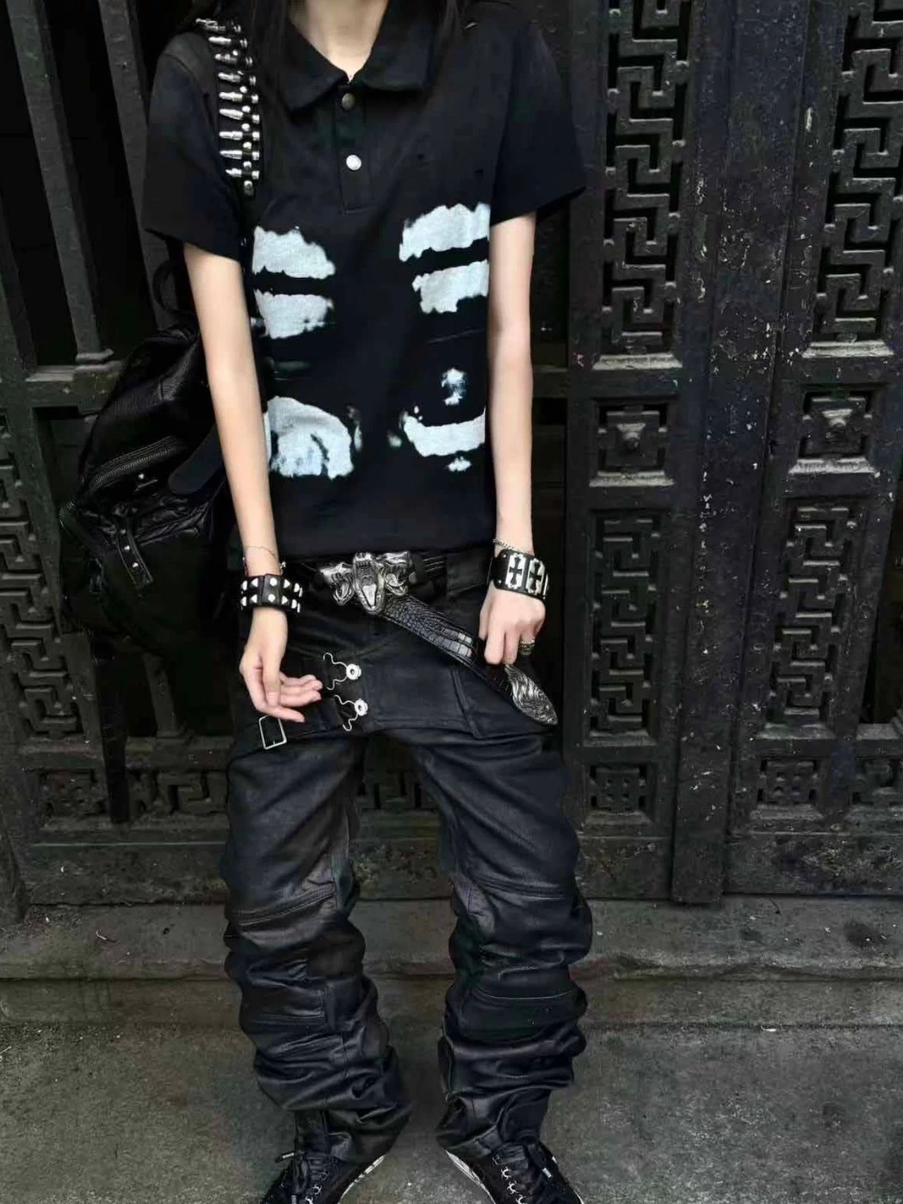 【CinderVein】X-Ray Teeth Distressed Polo Shirt