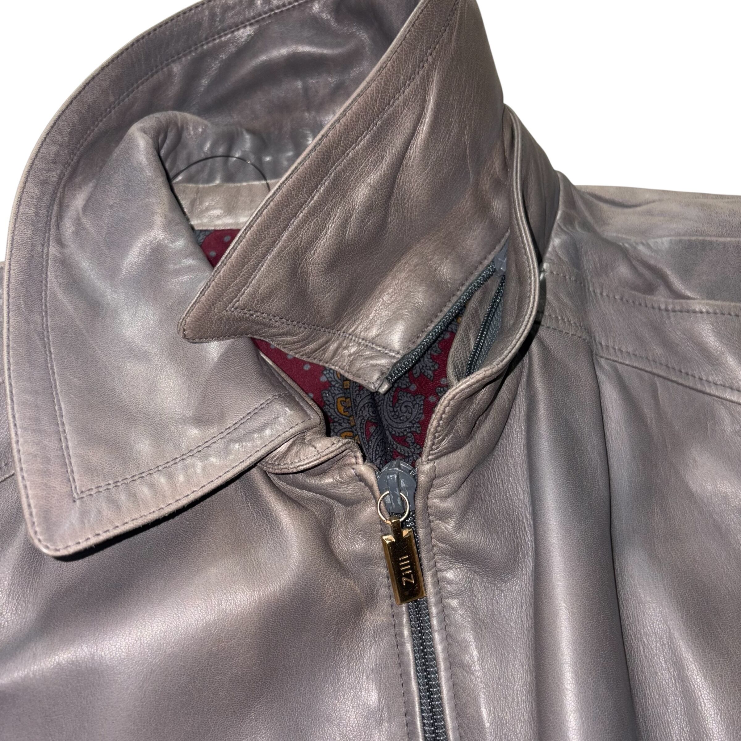 ZILLI gray color leather blouson | NOIR ONLINE