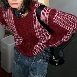 Mix stripe loose knit pullover*S-243