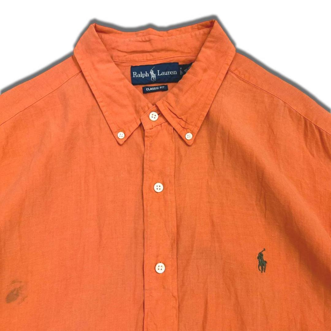 90s ポロ ラルフローレン リネン シルク 半袖シャツ 2XL オレンジ ボタンダウンシャツ POLO Ralph Laure ビッグサイズ  オーバーサイズ SK8