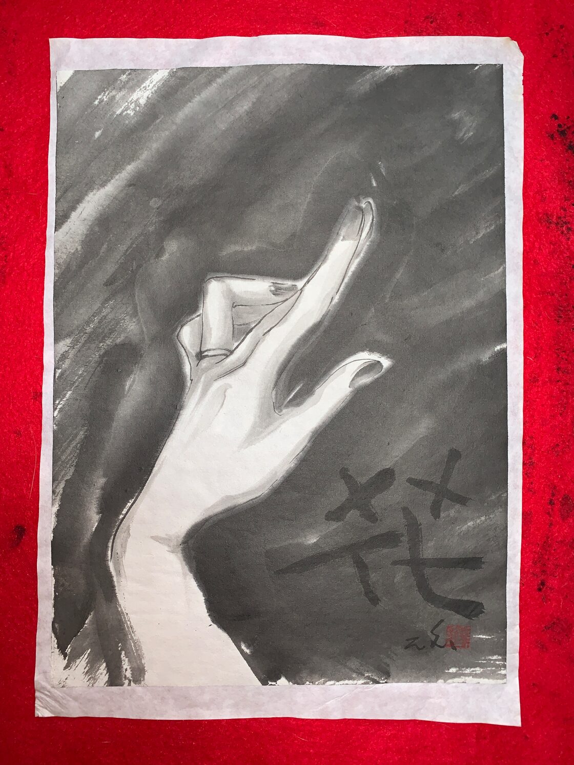 美人画 肉筆画 墨絵 水墨画 原画 現品限り #手 #花 | PAY ID