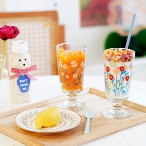 flower glass cup 280ml / 韓国 レトロ フラワー コップ