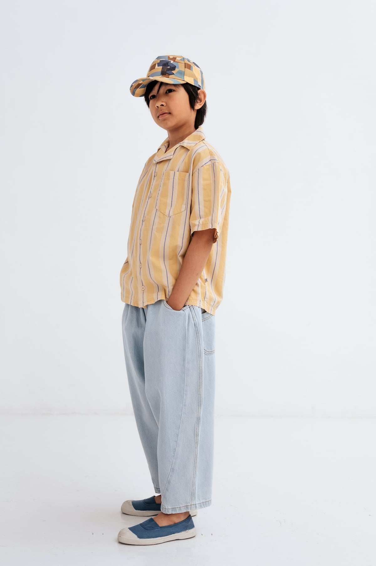 REPOSE AMS 24SS 〉boxy shirt / sand gold stripe | 世界の子供服