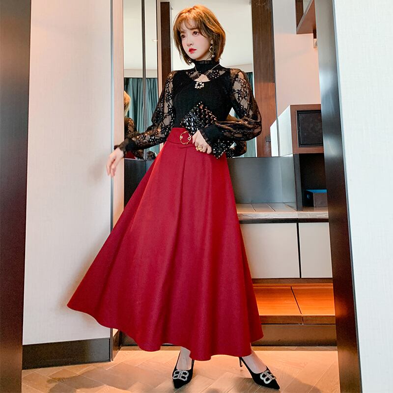 ベルト ウェストカラースカート ロングスプリングスタイル エレガント 春物 ハーネス ピュア MIUCO27564583773