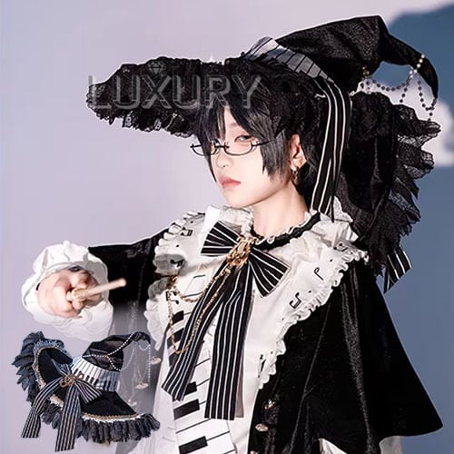 男装 皇子 帽子 ハット のみ 音符 ピアノ リボン ロリータ モノトーン