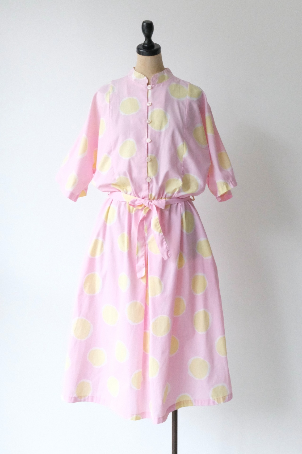 Pink yellow dot short sleeve shirt dress