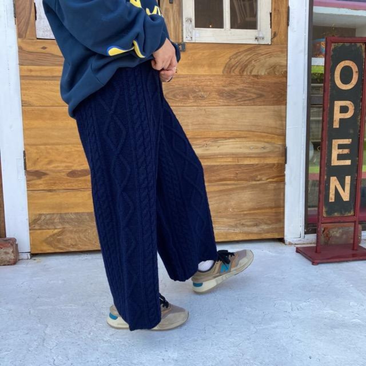ichi(イチ)　アラン編ニットパンツ　ネイビー