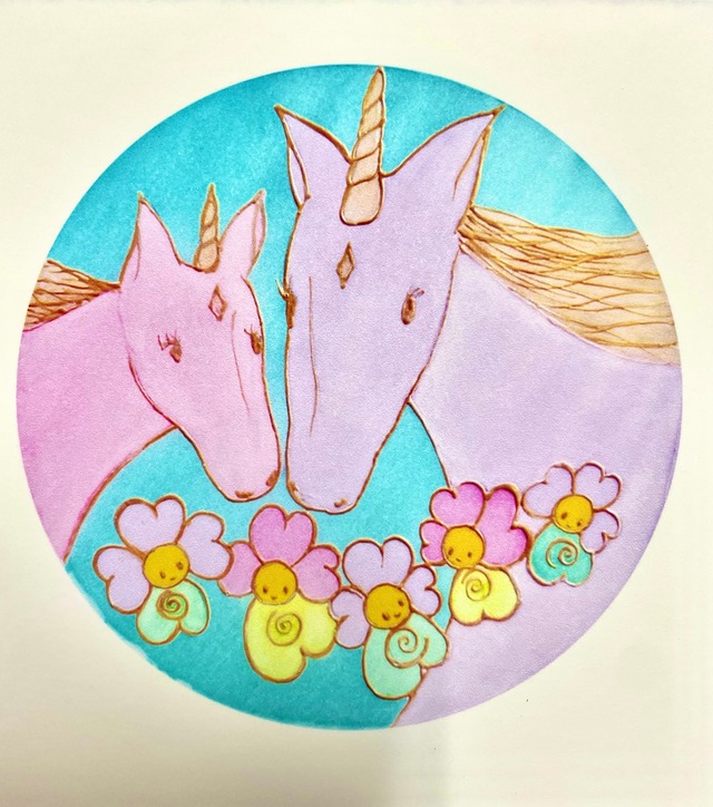 16) 宇宙からの癒し❣️マウントシャスタ「スピリチュアル・エナジー」アート小型「Unicorn Mom and Daughter」
