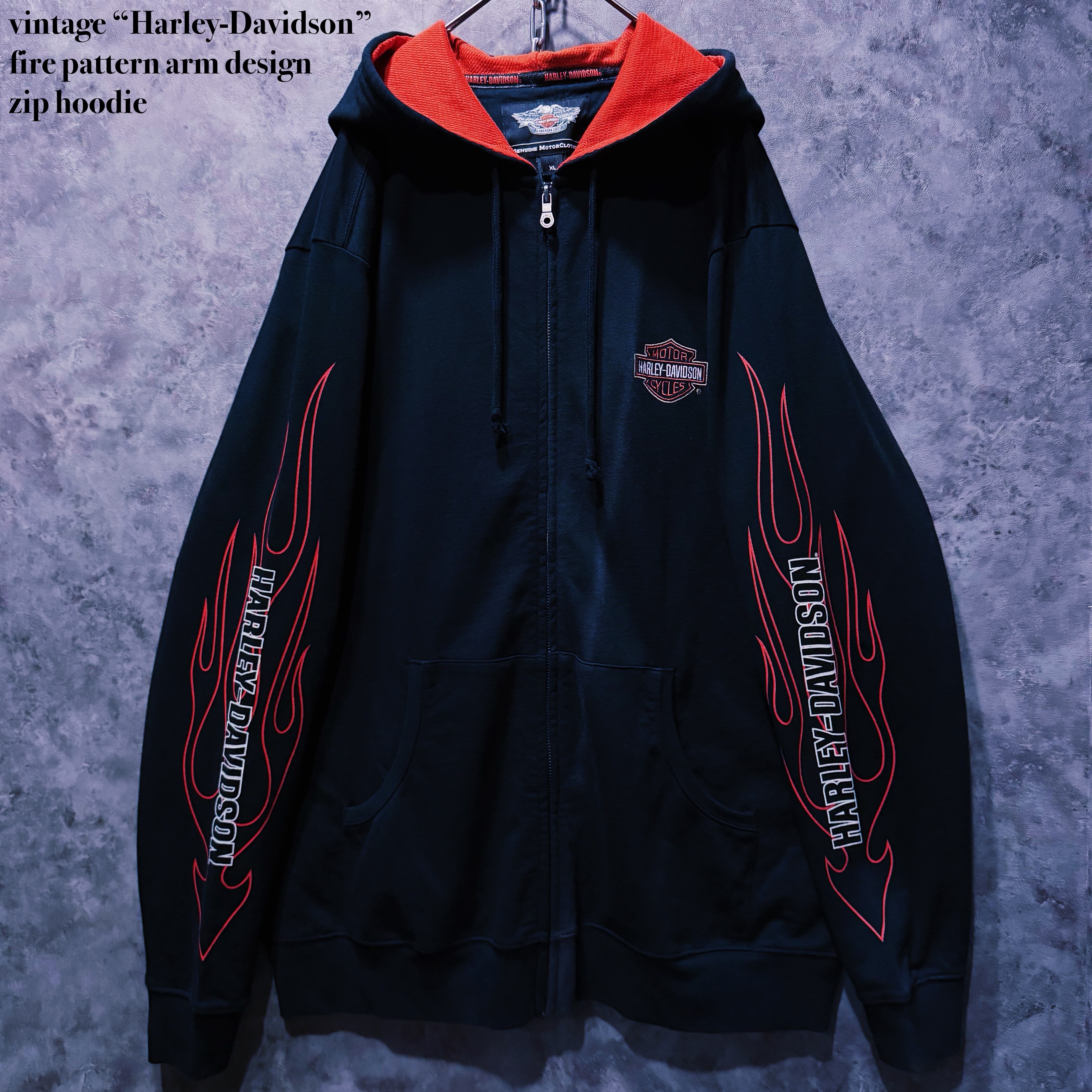 【doppio】vintage “Harley-Davidson” fire pattern arm design zip hoodie