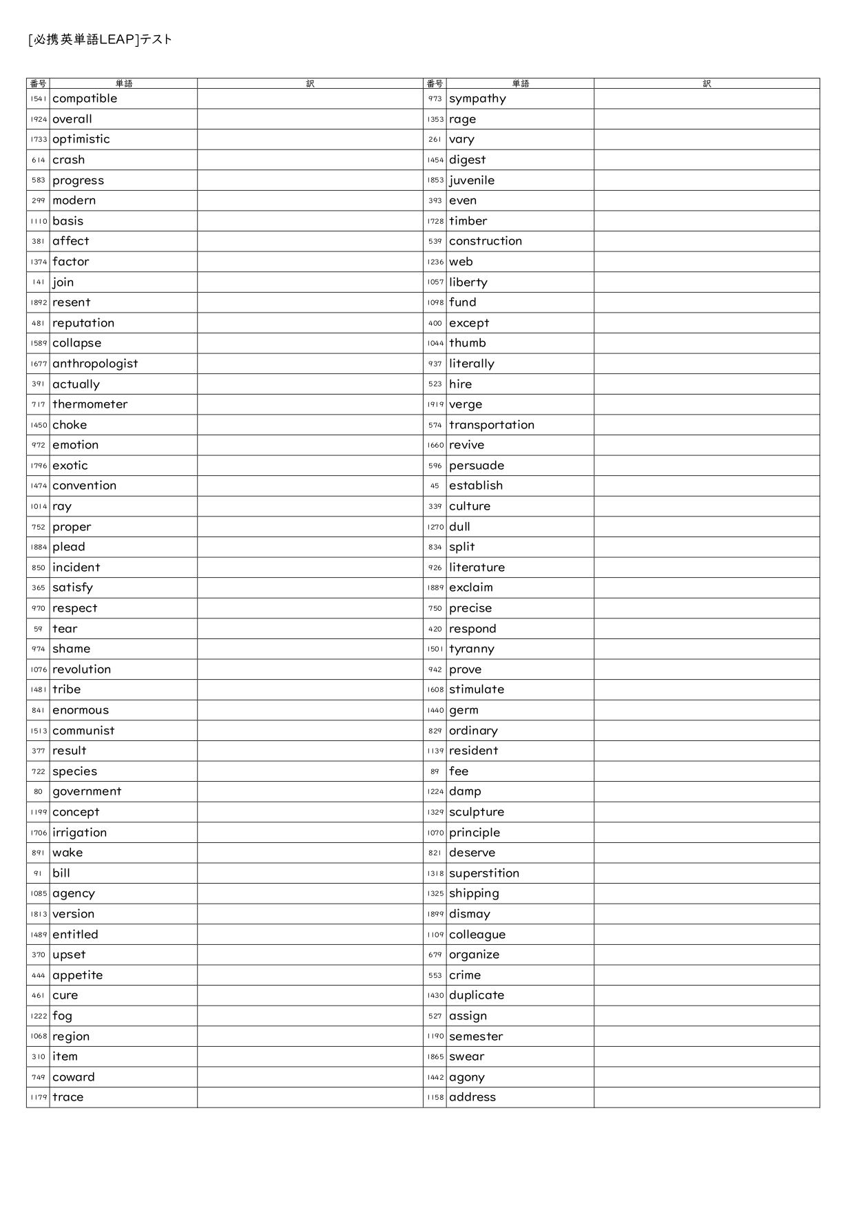 必携英単語leap オリジナル確認テスト 独学応援 参考書セルフ確認テスト