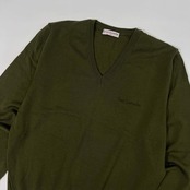 Guy Laroche ギラロッシュ イタリア製 Vネック ウールニット セーター S/オリーブ/薄手