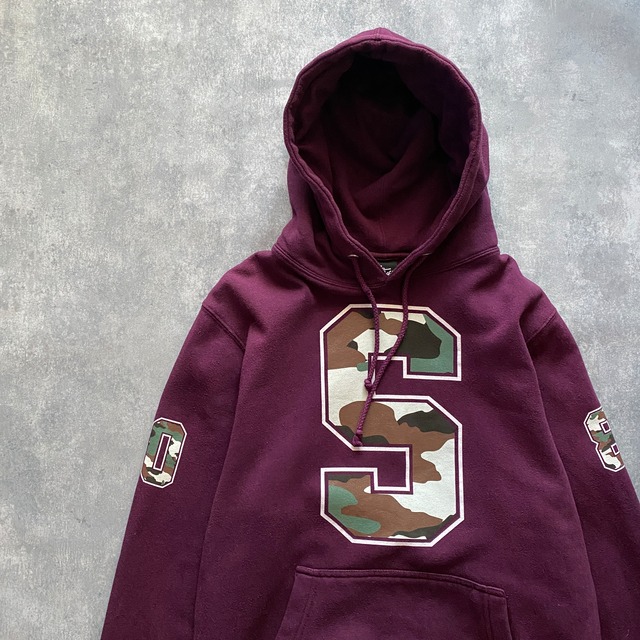 stussy ステューシー 迷彩Sロゴ 両面プリント ワインレッド スウェット 