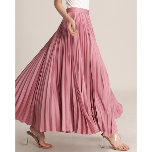 Pink pleats long skirt　M3746
