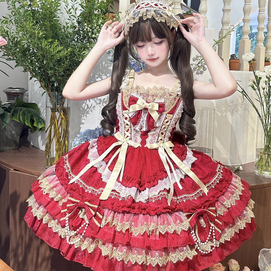 スウィートロリィタ ドレス バックリボン レース 編み上げ プリンセス