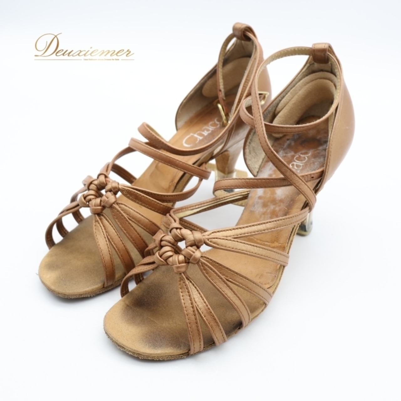 社交ダンス 衣装 ラテン シューズ ブラウン系 チャコット Chacott 23 1/2 茶 靴 くつ ヒール ストラップ 明るい 上品 かわいい ダンス衣装 光沢 ステージ イベント パーティー シンプル 練習 レッスン