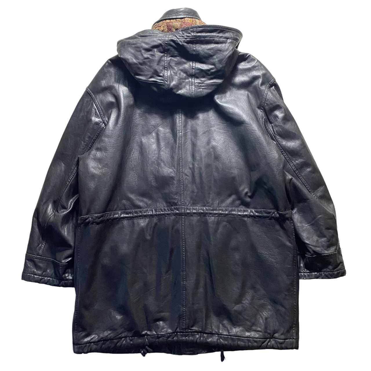 vintage black leather coat Made in Italy