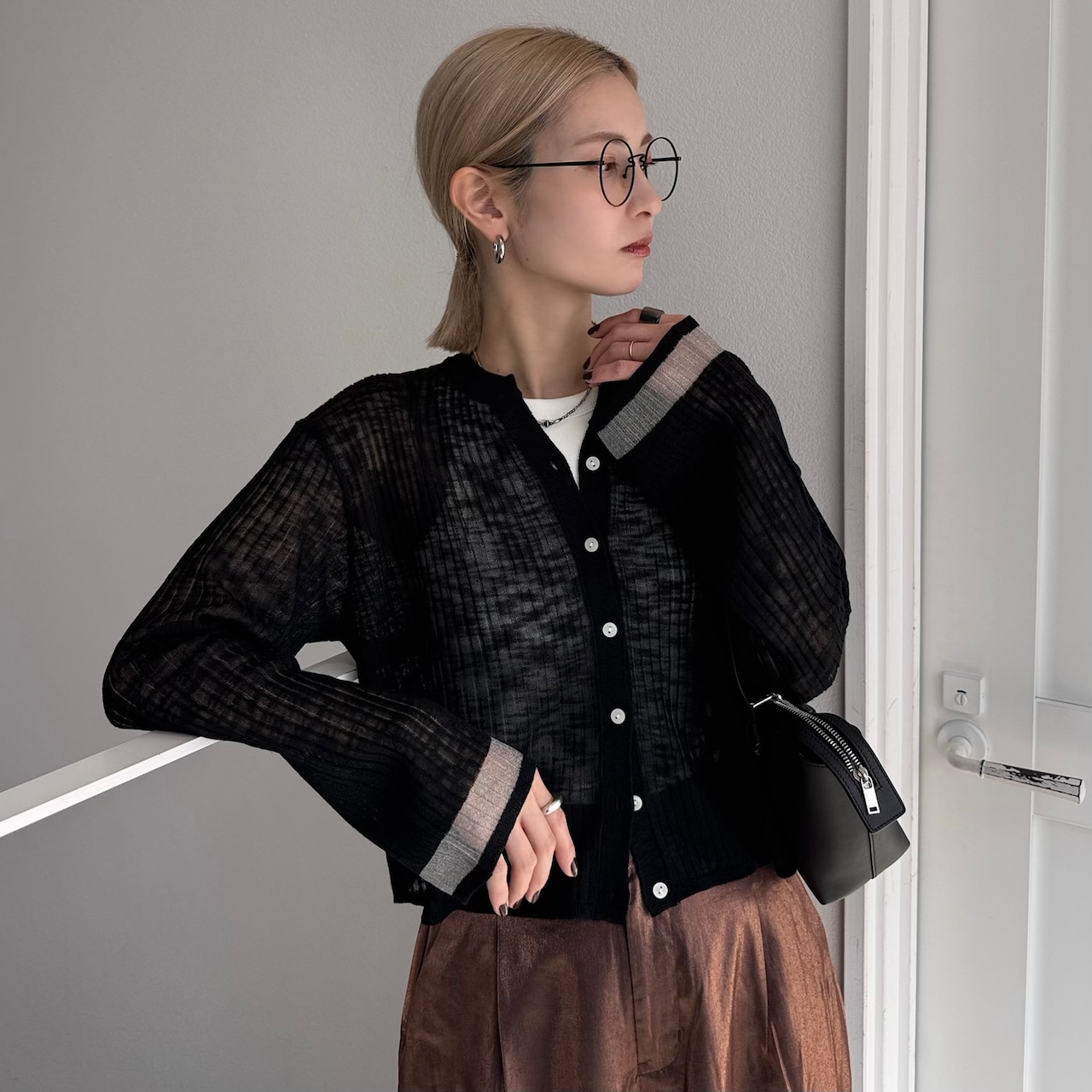 フレアスリーブシアーニットCD/ブラック