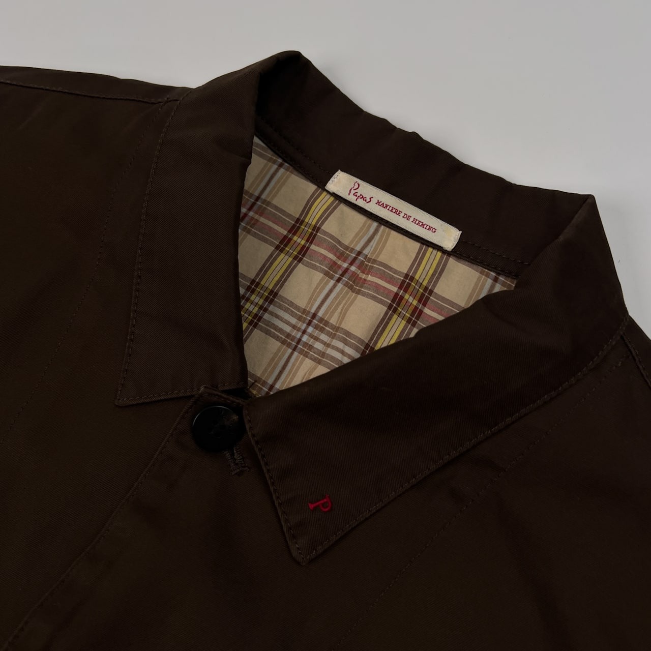 PAPAS パパス 裏チェック ツイルコットン ハーフ コート ジャケット サイズ L /ダークブラウン/日本製