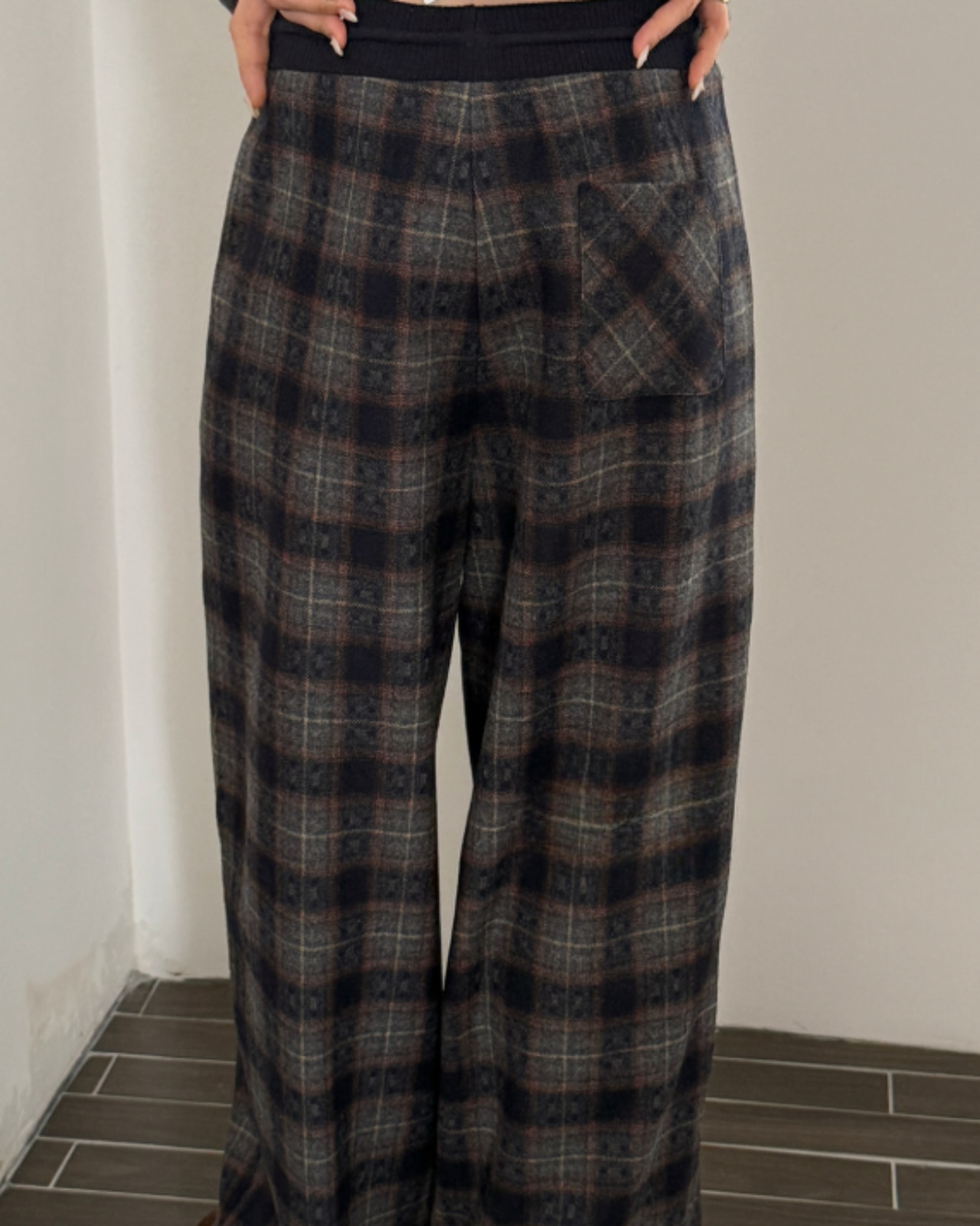 クラシカルチェック ウールブレンドワイドパンツ