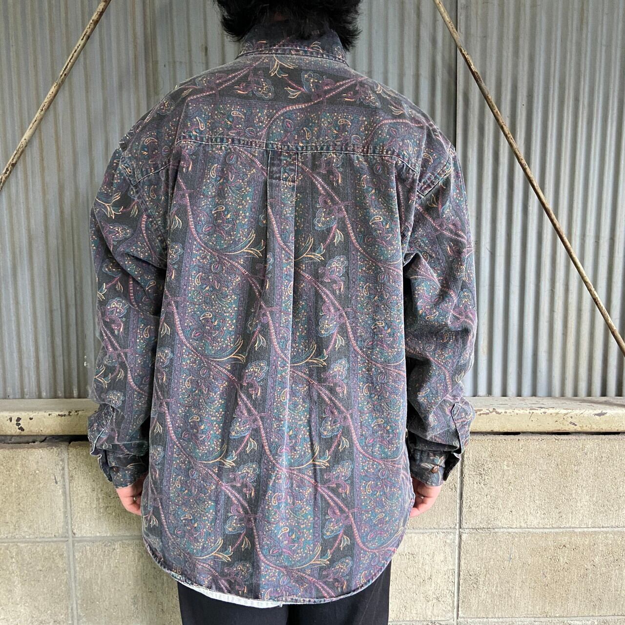 MAREH 長袖 総柄 ペイズリー柄 ボタンダウンシャツ メンズL 古着