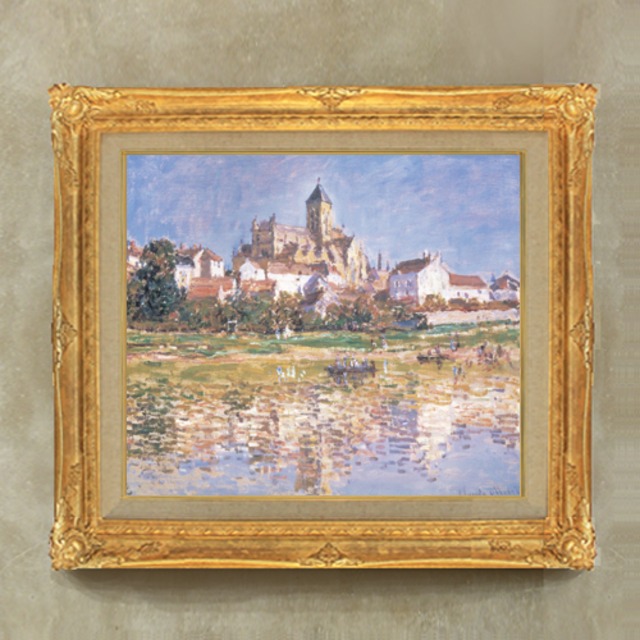 直筆仕上げ油絵【クロード・モネ】ヴェトゥイユの教会   F10　絵画 アート インテリア  風景画