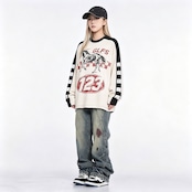 VINTAGE ストリート ホースグラフィック ワッフルロングTシャツ T2233