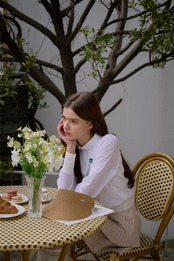 GOXO ゴーエックスオー グリーンハートモックネックロングスリーブ ホワイト