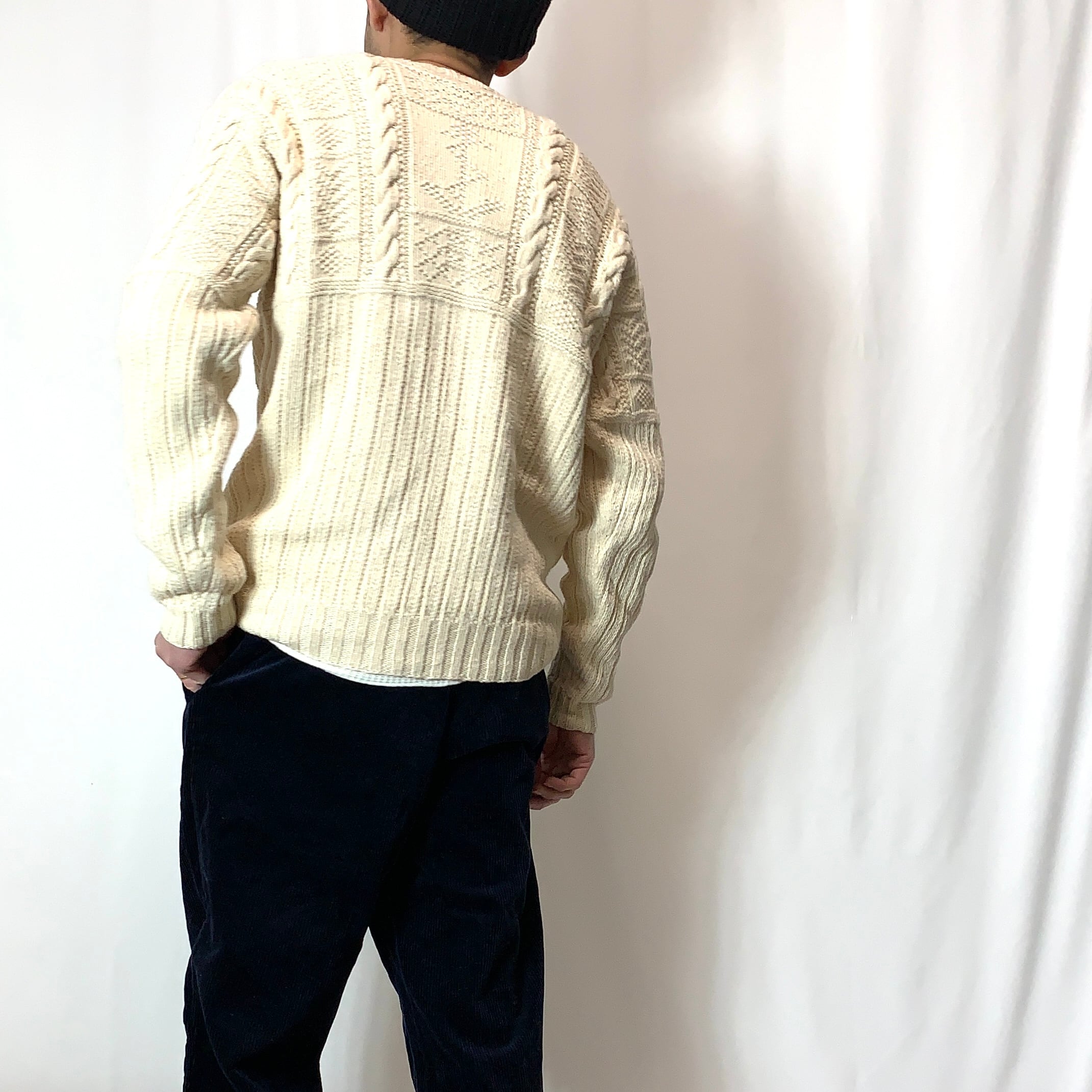 vintage old 90s RALPH LAUREN POLO SPORT cotton knit cotton sweaterラルフローレン  ポロスポーツ コットンニット コットンセーター size L オフホワイト 生成り メンズ レディース ビンテージ ヴィンテージ