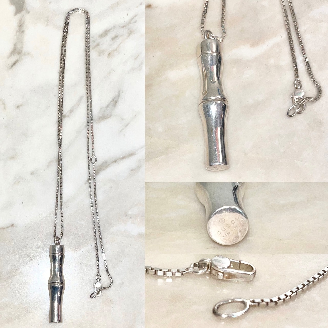 GUCCI silver bamboo pendant necklace