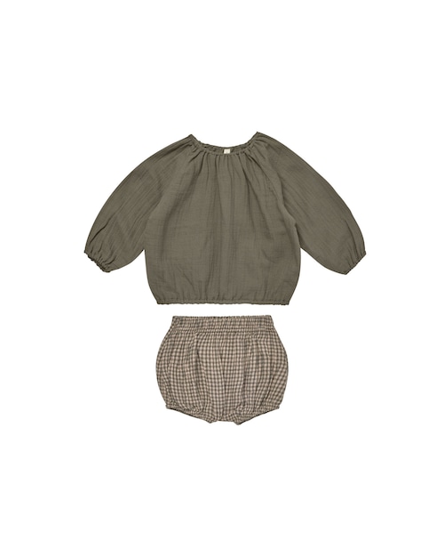 Quincy Mae - cinch long sleeve tee & bloomer / FOREST