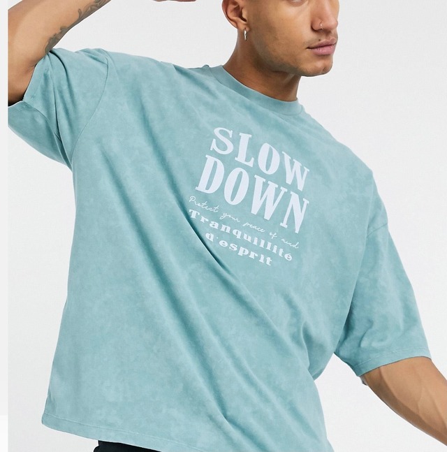 relaxed t-shirt with front text print in washed blue