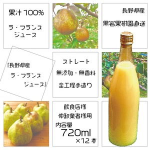 【送料無料】【業務用12本セット】長野県産ラ・フランス100%ジュース720ml×12本【ラベル無し】