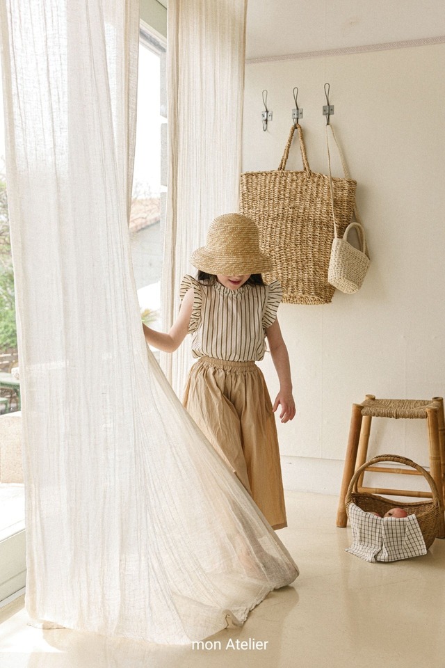 【即納】mon atelier / stripe lace blouse