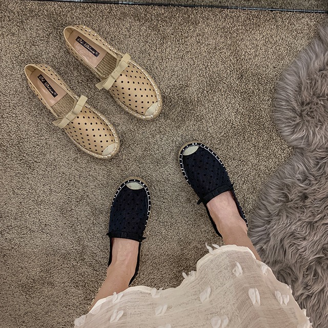 シングルレディーススプリング水玉セット 靴 シューズ 春物 ラウンドトー フェイクシューズ53383387182