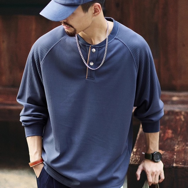 Henley neck raglan striped t-shirt 00448