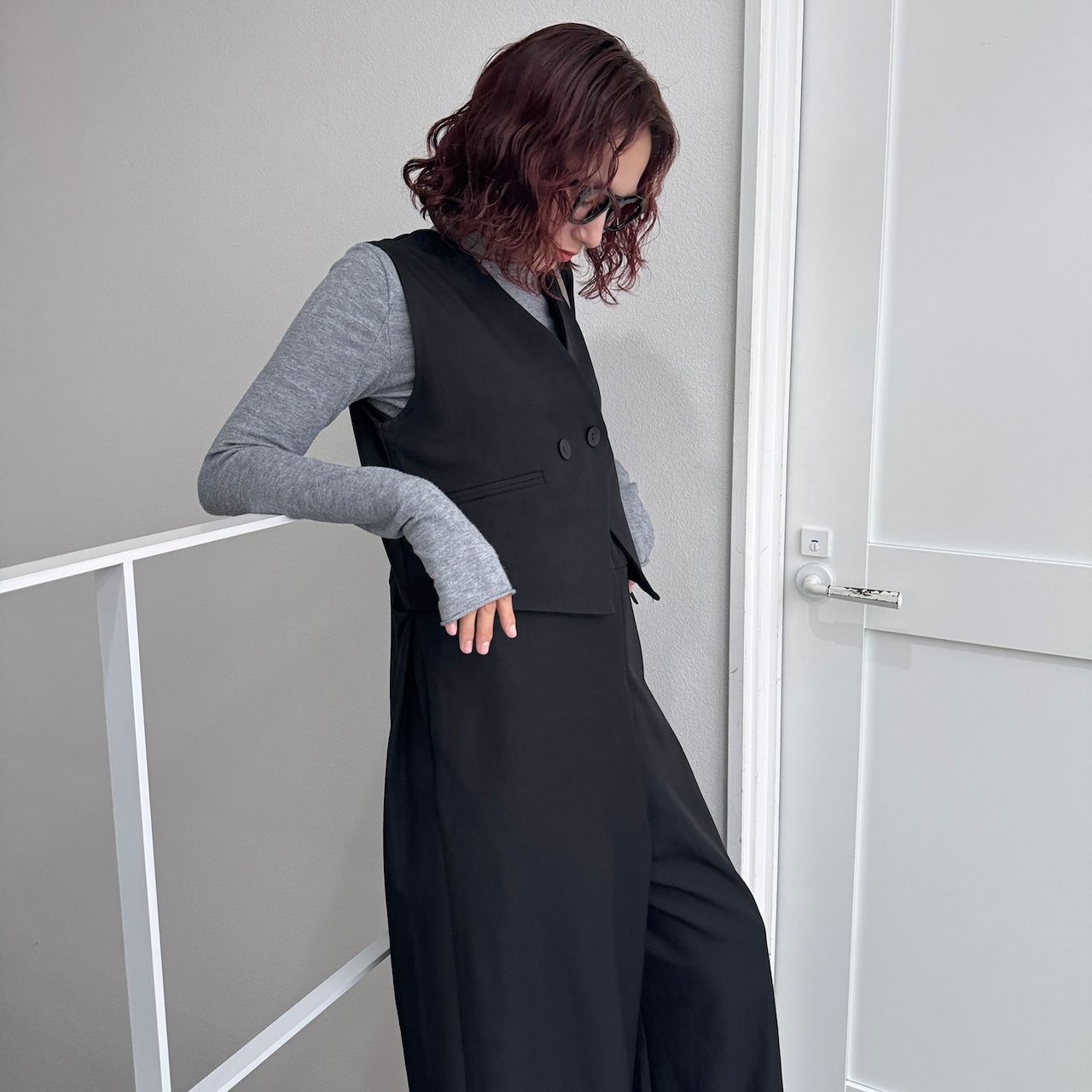 ショートジレall in one/ブラック