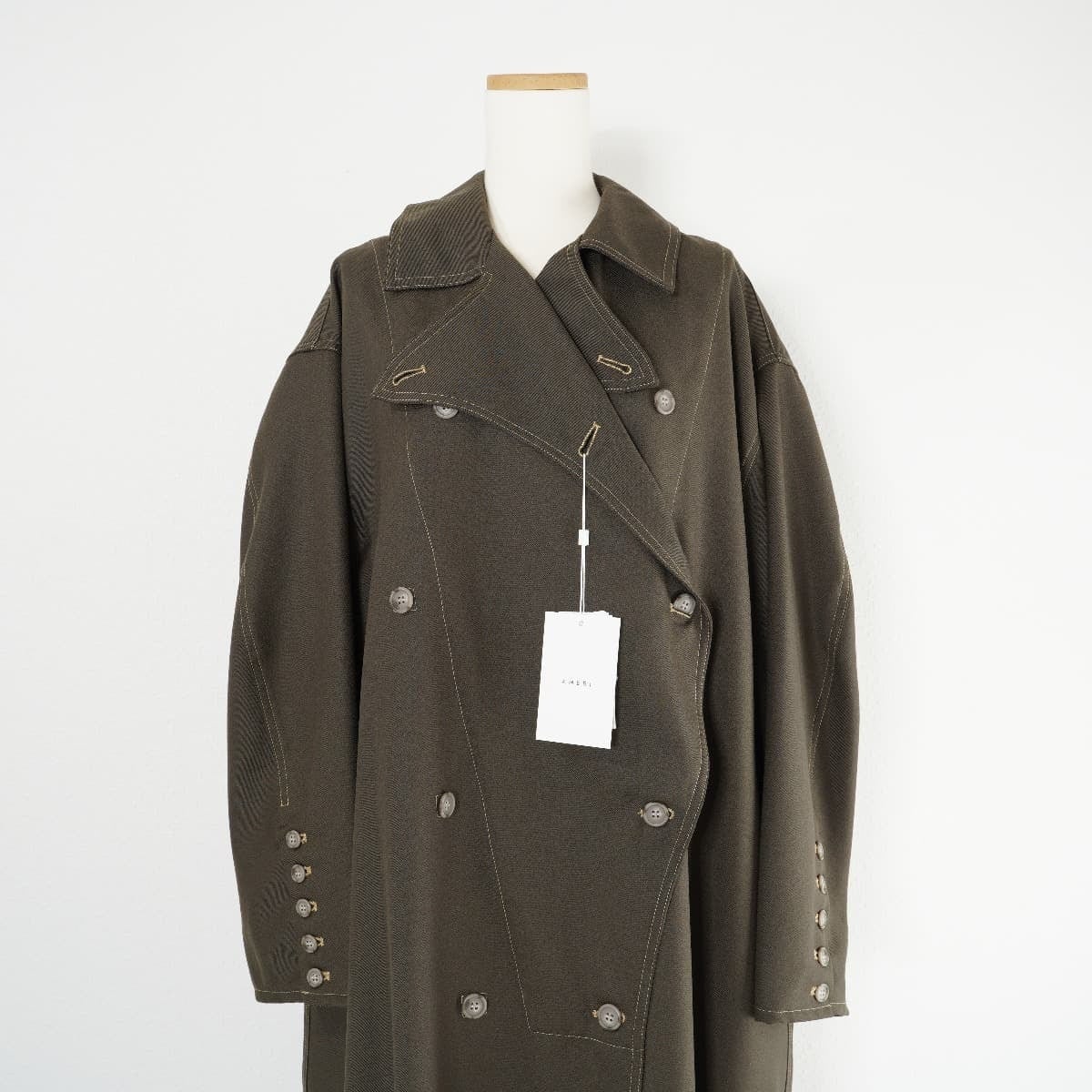 Ameri VINTAGE WAVE FRONT OVER COAT カーキ S素材ウール - トレンチコート