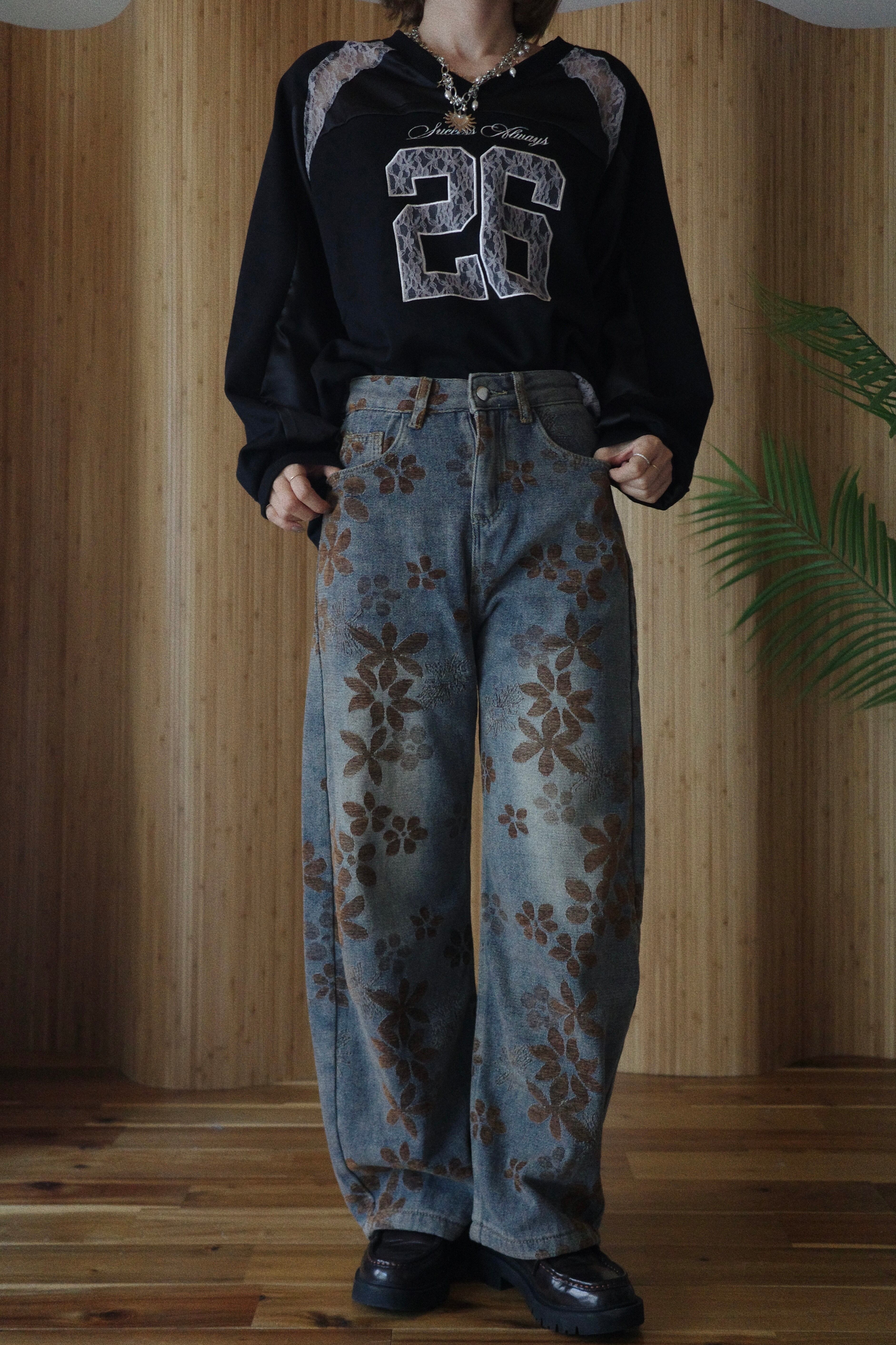 フラワーパターンデニムパンツ | osrsofficial