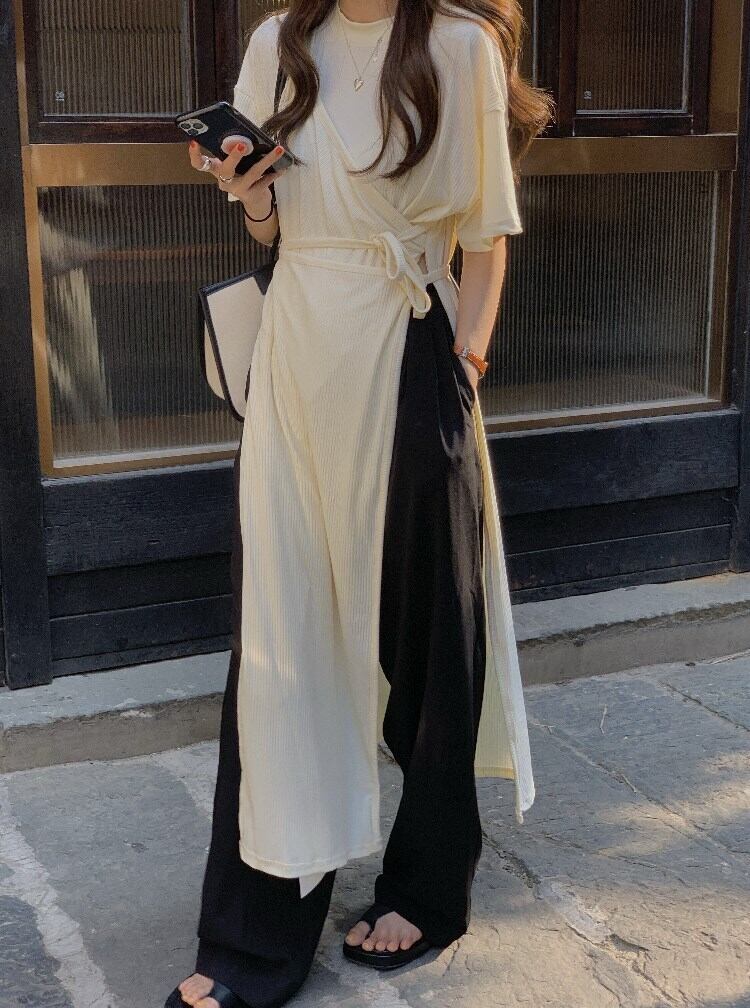 ウェストラウンドネックスリットレースドレス サマースカート 夏物 Oネック モンロー13139162765