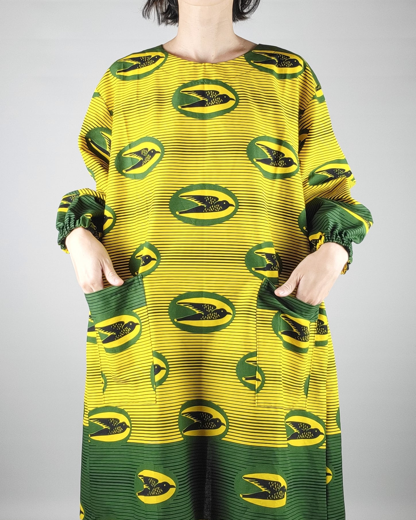専用です。アフリカ布✤割烹着✤エプロン 割烹着 yellow green bird | ilpunt