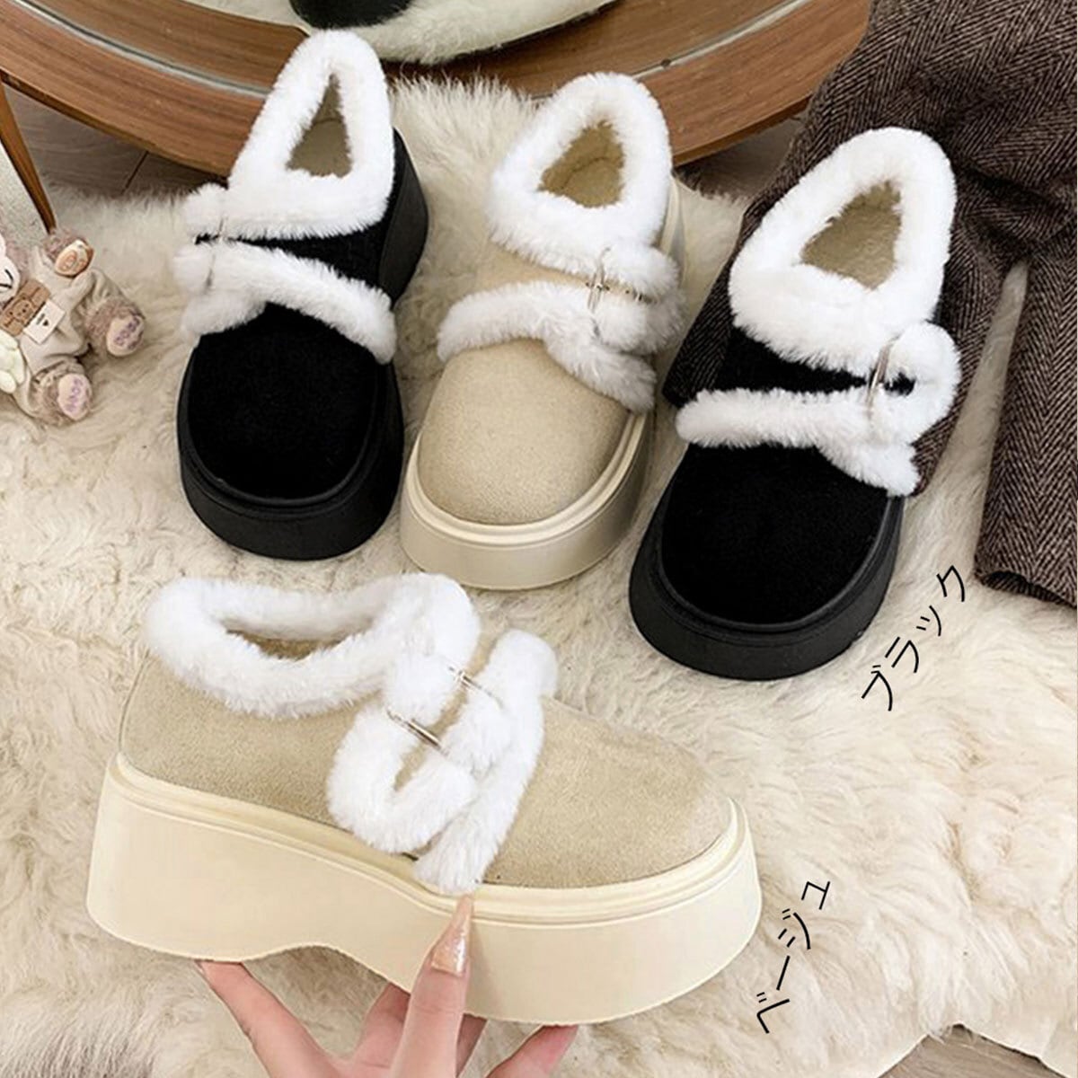 ムートン シューズ 厚底 もこもこ ふわふわ レディース 秋冬 韓国 暖かい 裏起毛 大人 かわいい きれいめ ファーブーツ ショートブーツ フェミニン ガーリー 大人可愛い 大人女子