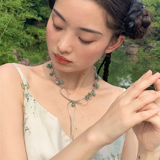 Afterpartyレトロなみど緑玉石リボンネックレス