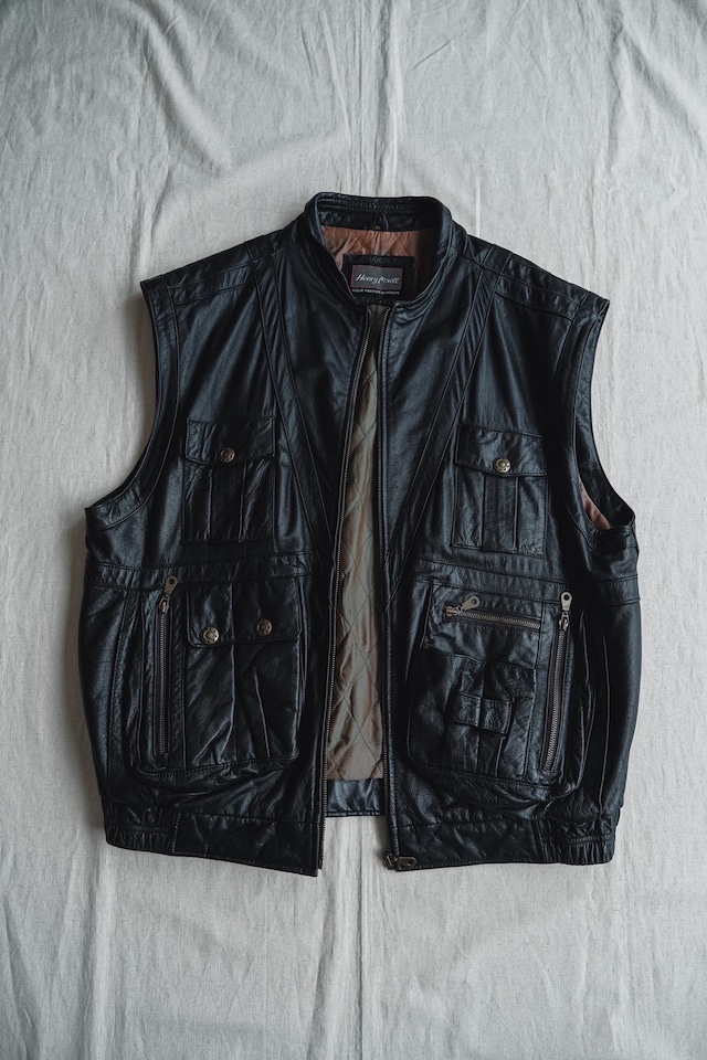 1990s leather multi pocket vest