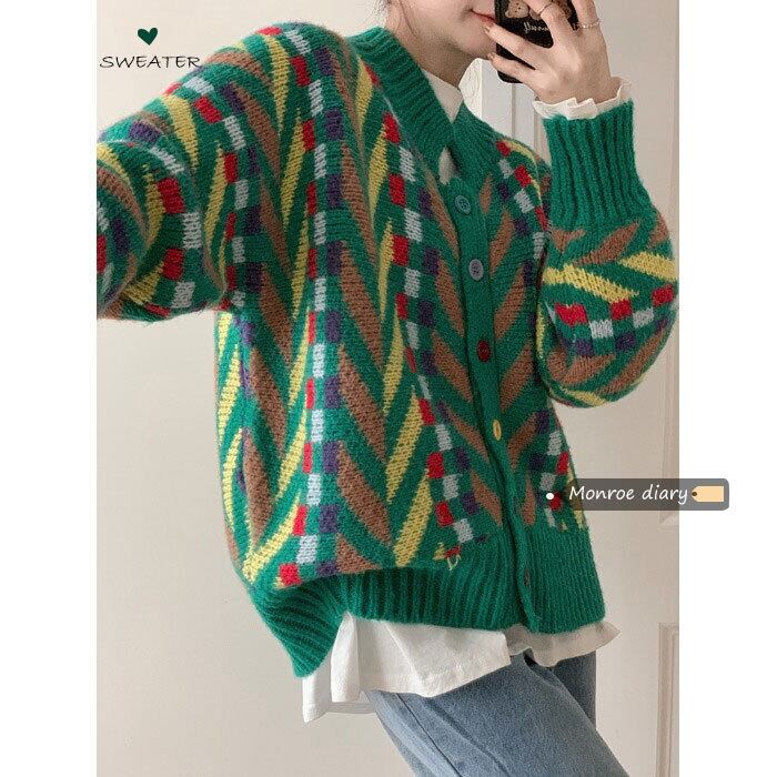 セーター ルーズニットジャケット スタンダードカーディガン レトロ モンロー86967969626