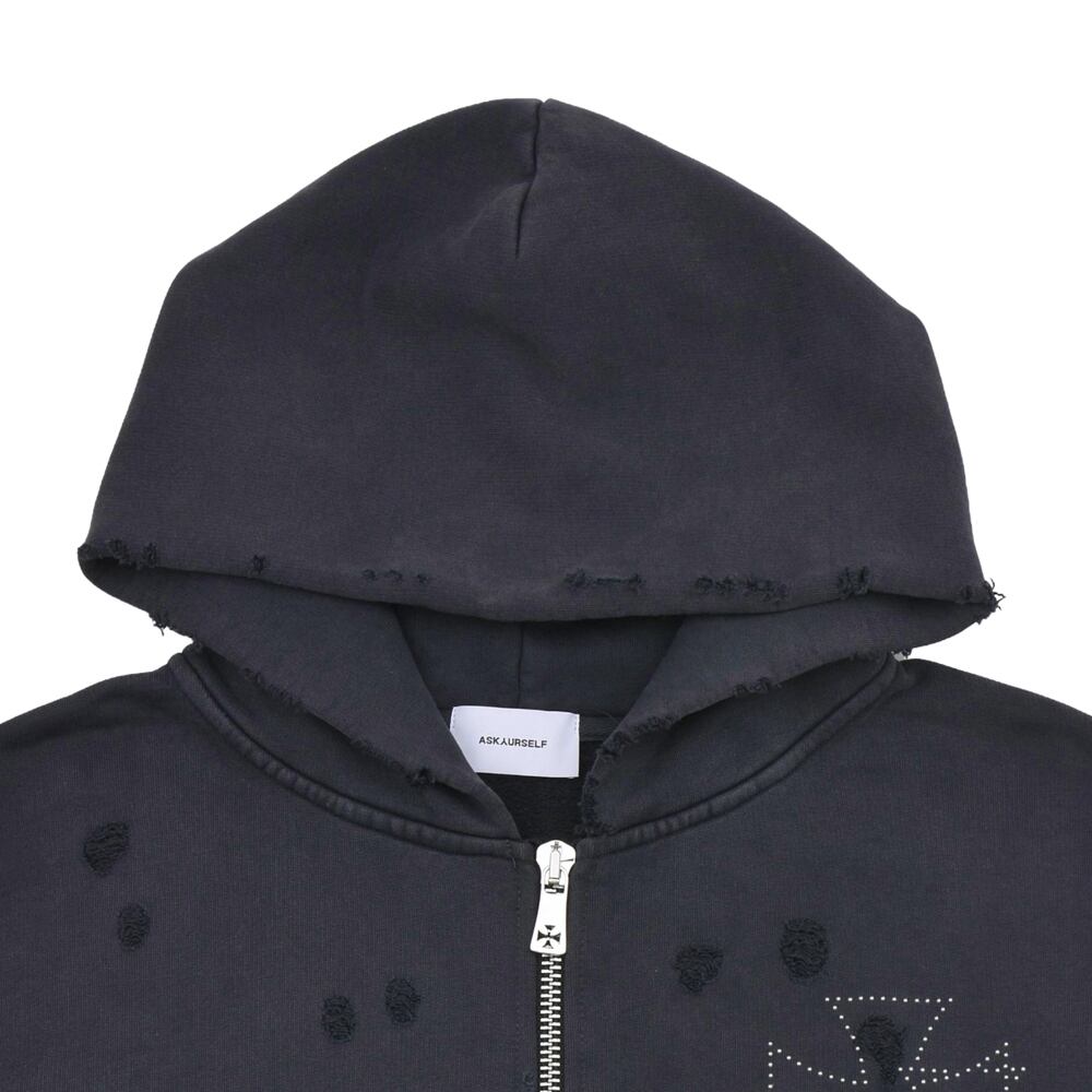 ASKYURSELF】RAW CROSS STUDS ZIP HOODIE | AYIN